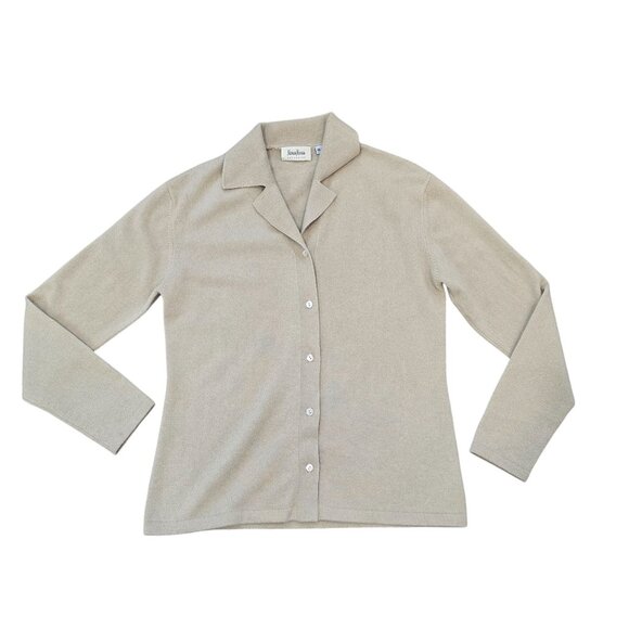 Neiman Marcus Exclusive Beige Cashmere Button-Up Cardigan Sweater Medium collard - Picture 8 of 8